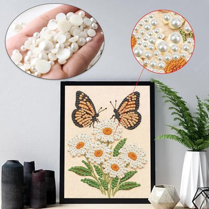 Pearl Butterfly Diamond Painting Kit for Adults and Beginners - Flower Variation, 12x16 Inch Home Wall Decor