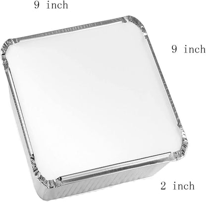 Skiennix Aluminum Foil Pans - 9x9 Disposable Trays with Lids for Catering & Baking | 30 Pack Silver