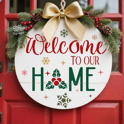 Round Christmas Stencils Set - 6pcs 12-Inch Holiday Decor Templates with Festive Phrases & Designs