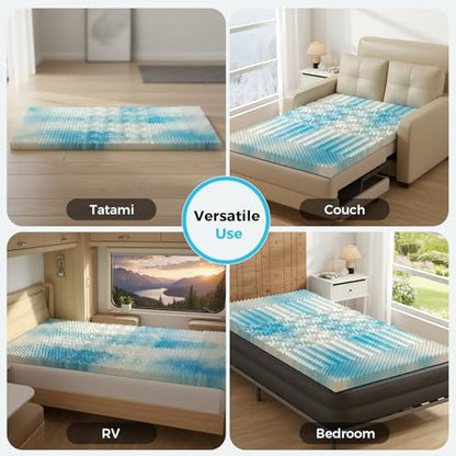 DUMOS 2-Inch King Cooling Gel Memory Foam Mattress Topper Blue