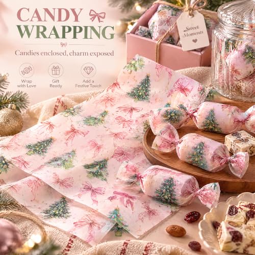 Pink Christmas Wax Paper Sheets for Food & Gift Wrapping, 150 Pack