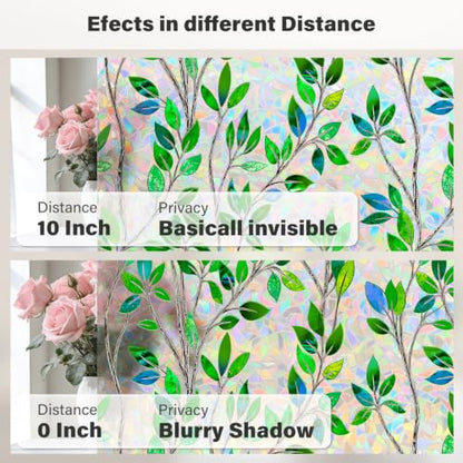 Privacy Window Film Green Leaf Pattern 17.5 x 78.7 Inch - Blurred Glass Cover