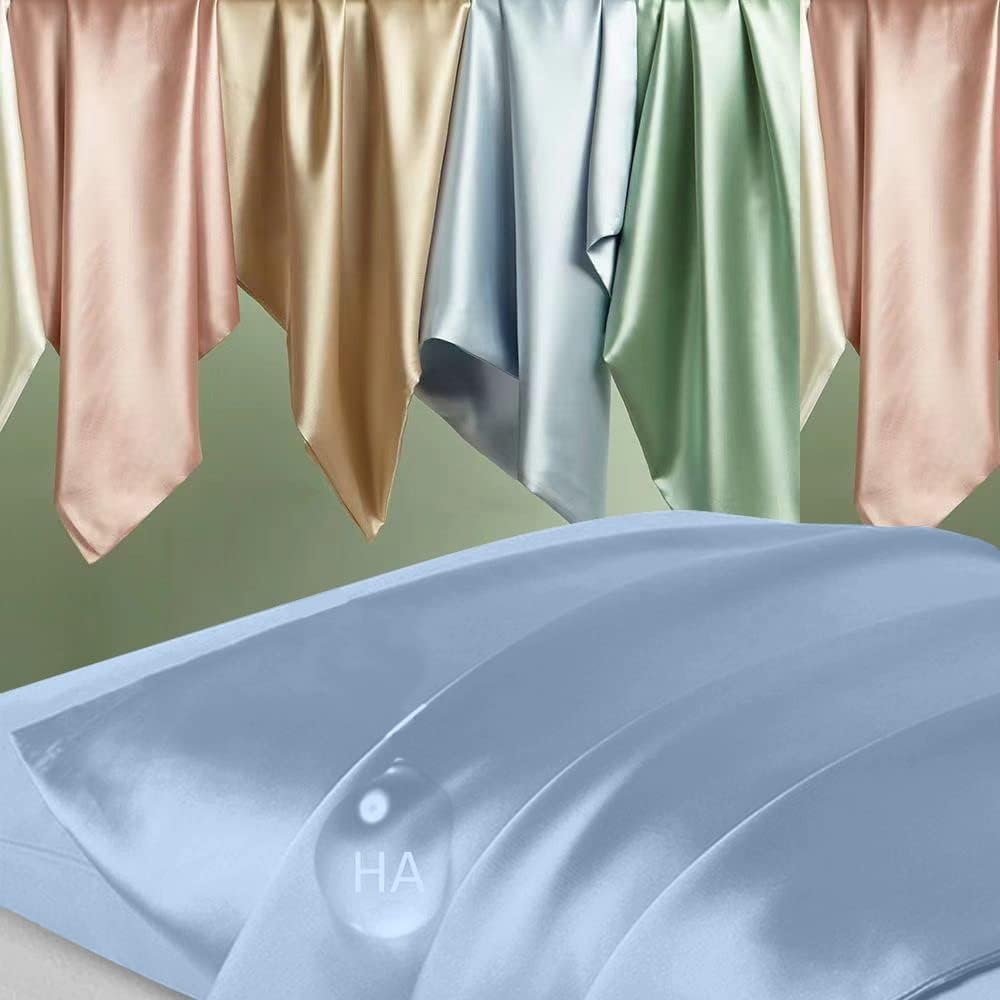 **Skiennix Mulberry Silk Pillowcase - Anti-Acne Cooling Sleep Cover, Standard Size, Haze Blue**