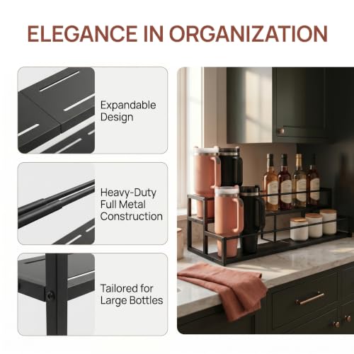 Black Expandable Coffee Syrup Organizer 2-Tier Cup & Tumbler Holder