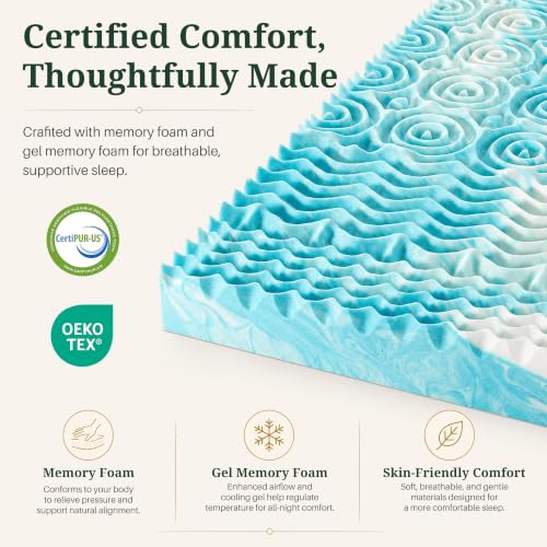 Blue Twin Mattress Topper 3 Inch Gel Memory Foam Support Mattress Pad