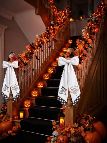 Halloween Separable Wreath Sash Set - White & Black Ribbon for Front Door Decor