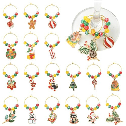 Christmas Wine Glass Charms Set - 18 Festival Theme Stem Goblet Decorations