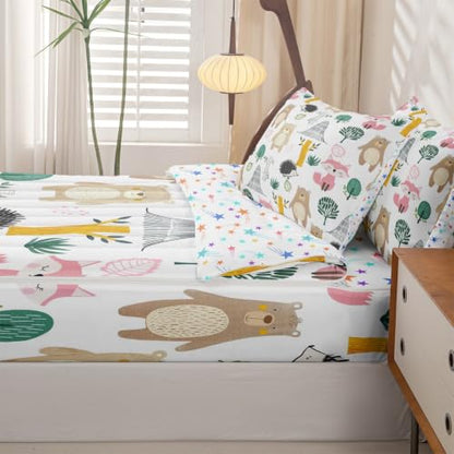 Feelyou Cartoon Animal Zipper Bedding Set Twin Size White Yellow Pink