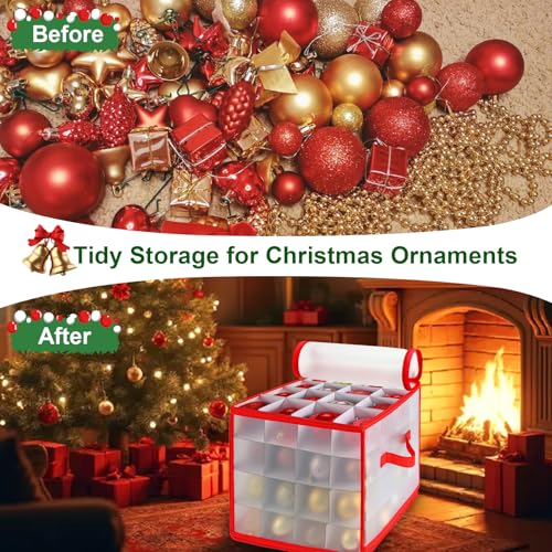 Christmas Ornament Storage Box Holds 64 Decorations Waterproof & Foldable