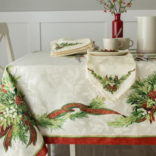 Christmas Ribbons Tablecloth - 70x52 Inches Rectangular Holiday Decor