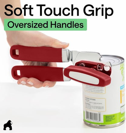 GORILLA GRIP Heavy Duty Can Opener - Smooth Edge, Comfortable Handle, Oversized Knob | Red