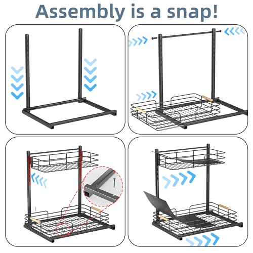 Delamu 1Pack Under Sink Organizer, Adjustable Height Under Sink Organizers and Storage, Metal Under Kitchen Sink Organizer, Under Sink Storage for Bathroom Cabinet, Undersink Organizers Kitchen, Black