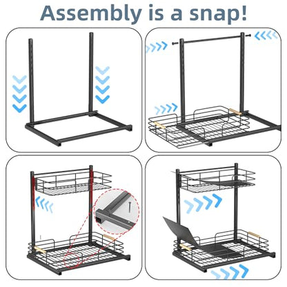 Delamu 1Pack Under Sink Organizer, Adjustable Height Under Sink Organizers and Storage, Metal Under Kitchen Sink Organizer, Under Sink Storage for Bathroom Cabinet, Undersink Organizers Kitchen, Black