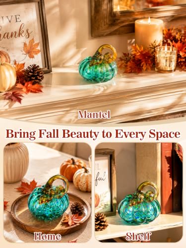 Handmade Glass Pumpkin Decor for Fall Table and Mantel Display - 3.5 Inches