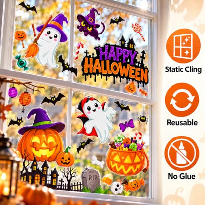 Halloween Window Clings Decorations with Ghost Pumpkin Bat - Halloween