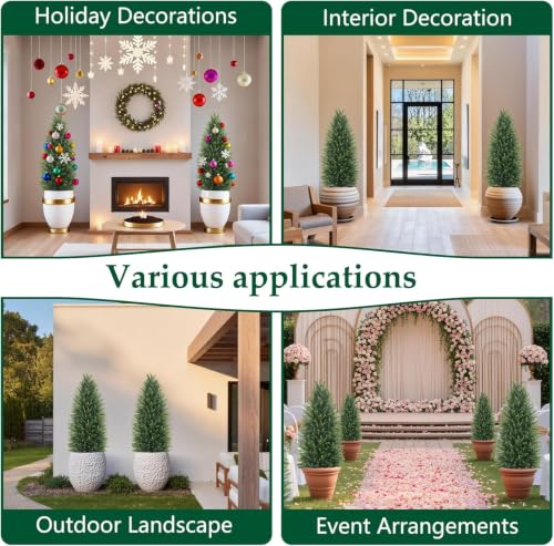 Artificial Topiary Cedar Trees 4Ft 2-Pack with Pots - Faux Garden Plants
