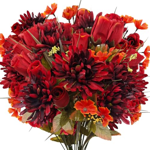 Artificial Fall Cemetery Flowers Set for Grave Decoration - 22 Heads, Weather-Resistant