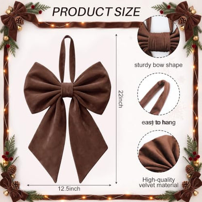 Dark Brown Velvet Christmas Bow 22 Inch Tree Topper - Janinka Variation