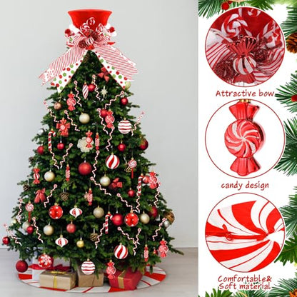 Candy Cane Christmas Decorations Set with Tree Skirt and Topper - Holiday Peppermint Theme