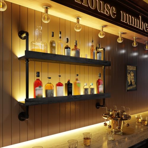 LED Wall Mounted Wine Rack and Bar Shelves - Black, 36 Inch