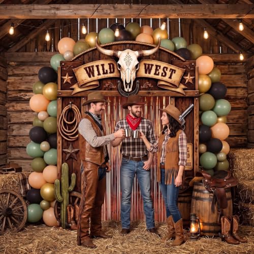 Western Cowboy Party Decorations Kit - 115 Pcs Wild West Backdrop & Balloon Arch - Variation of Western Cowboy
