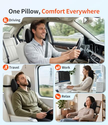2 Pack Car Neck Pillow Black - Ergonomic Memory Foam Support for Long Drives