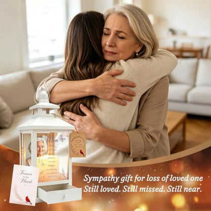 Memorial Lantern Picture Frame & Drawer for Loss of Mom - White Variation