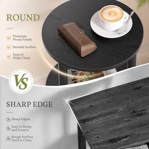Atoping Black Round Side Table with Charging Station, Easy Assembly