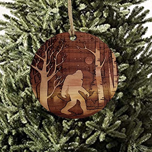 Cedar Ornament - Winter Sasquatch Bigfoot Holiday Decor