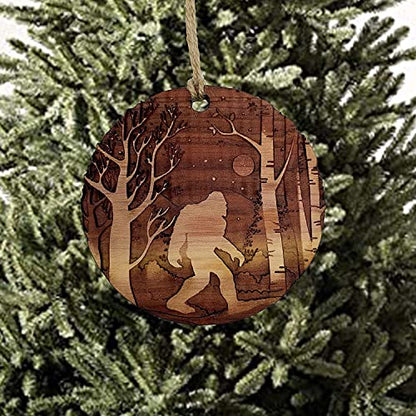 Cedar Ornament - Winter Sasquatch Bigfoot Holiday Decor