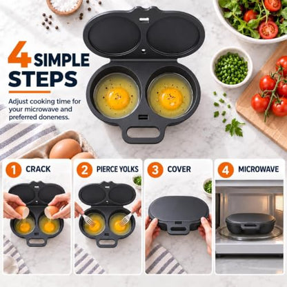 Dual Cavity Microwave Egg Poacher with Lid - Black | 2026 New