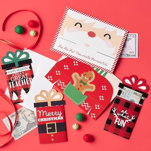 Assorted Red and Green Christmas Card Holders Set of 8 - Holiday Gift Card Envelopes