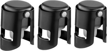 Champagne Stoppers with Stainless Steel Champagne Saver with Food Grade Silicone Leak proof Keep Fresh Suitable for Champagne, Cava, Prosecco and Sparkling (Black, 3 Pack)
