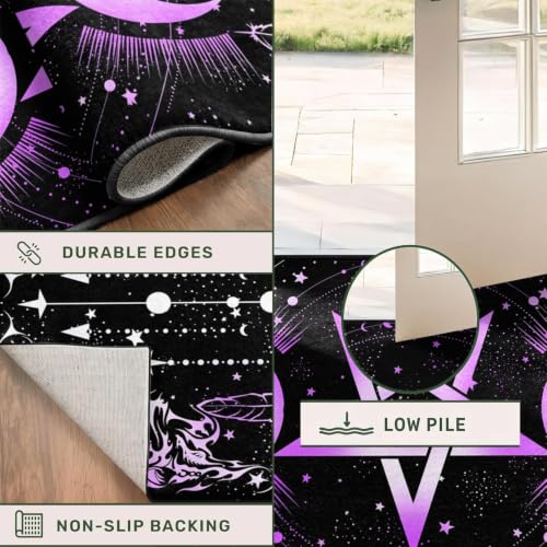 Gothic Moon Runner Rug - Purple Celestial Witch Decor 2x6ft Pattern 1