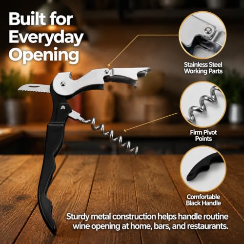 Waiter Corkscrew Wine Opener Set - 4 Pack Black Stainless Steel Bar Tools