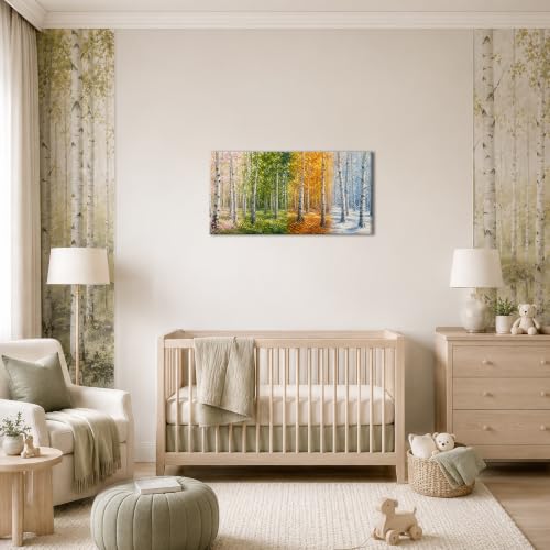 Birch Tree Wall Art - Four Seasons Path Canvas Wall Decor 16x8 - Wrapped