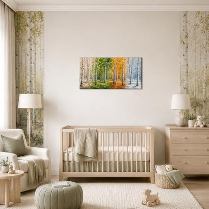 Birch Tree Wall Art - Four Seasons Path Canvas Wall Decor 16x8 - Wrapped