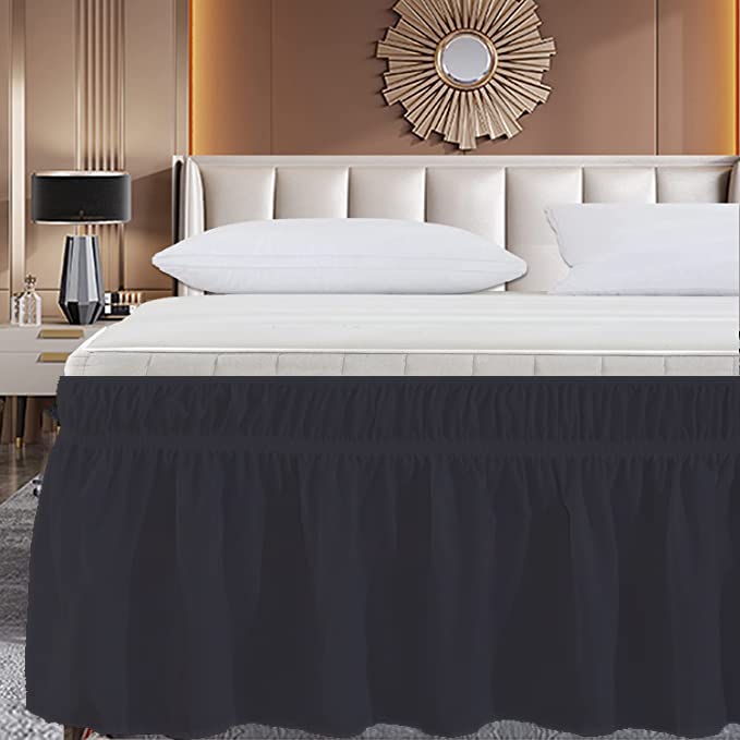 Wrap Around Bed Skirt, Luxurious 100% Egyptian Cotton 800 Thread Count 1 Pcs Bed Skirt, 18" Inch Drop - Twin Size (39" X 75") Inch, Black Solid