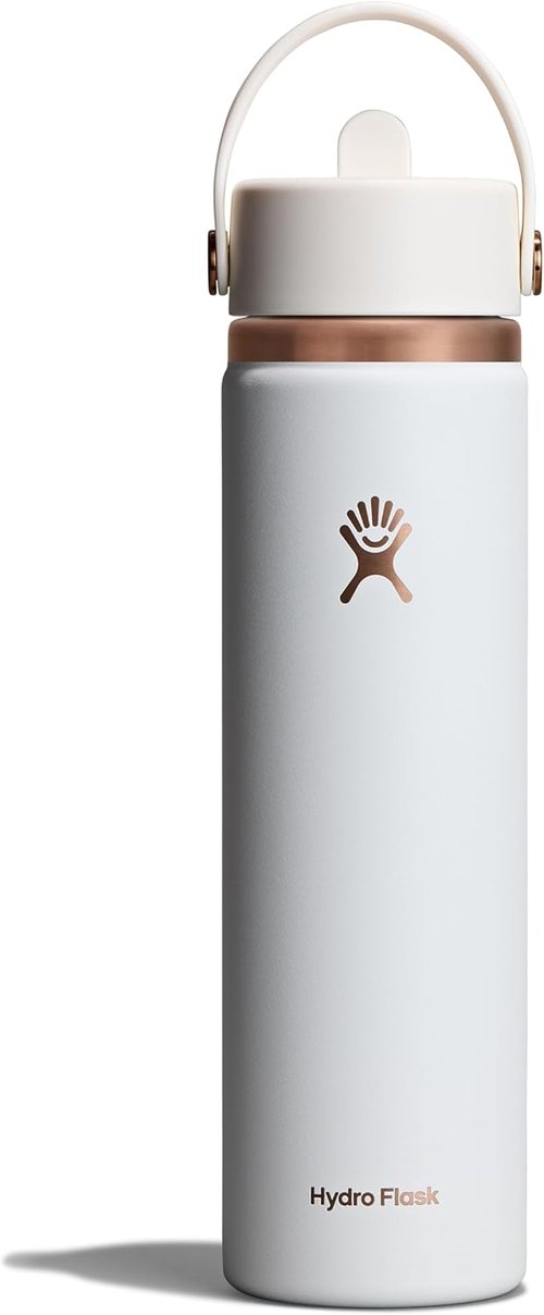 Hydro Flask Water Bottle - Insulated Stainless Steel - 24 Oz Chalk White Arc with Wide Straw Lid