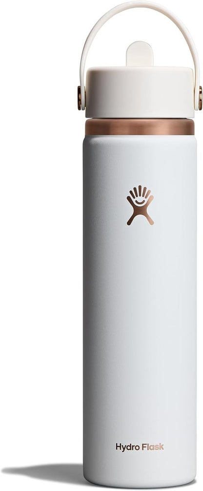 Hydro Flask Water Bottle - Insulated Stainless Steel - 24 Oz Chalk White Arc with Wide Straw Lid