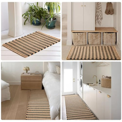 TYUU Waffle Bath Mat, Boho Bathroom Rugs Non Slip Washable Super Absorbent Quick Dry Bath Mat Farmhouse Bathroom Decor, 24"x16" Khaki and White