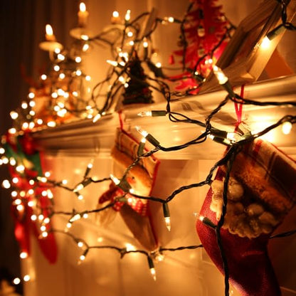 Toodour Warm White Christmas Lights 12.5ft 50 Count Indoor Outdoor String Lights - Connectable UL Certified Green Wire