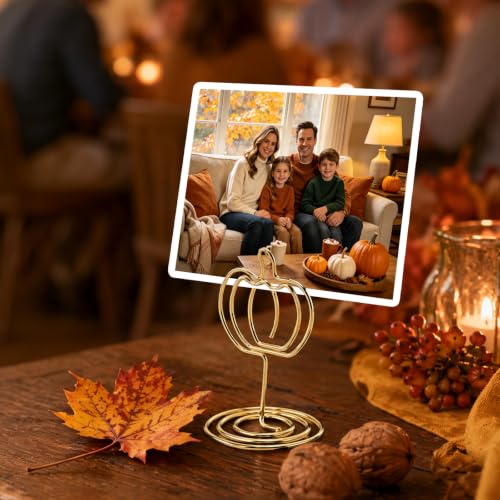 24 Pack Gold Pumpkin Table Number Holders for Fall Thanksgiving & Party Decor