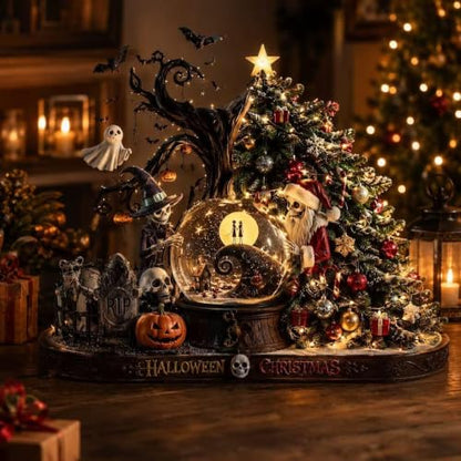 Halloween Christmas Snow Globe Decoration with Lights - Spooky & Festive Home Decor