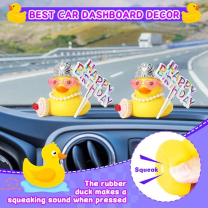 Mini Rubber Duck Birthday Decor with Crown & Sign – Yellow, Squeak, Car & Cake Topper