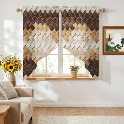 Brown Beige Rustic Swag Curtains Set - 2 Panels, 28W x 36L, Farmhouse Style, Room Darkening, Rod Pocket, Multiple Colors