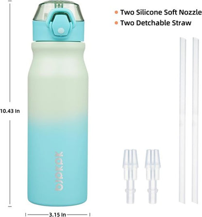 BJPKPK Stainless Steel Insulated Water Bottle - 25oz Reusable Thermal Flask with Straw Lid | Mint Color