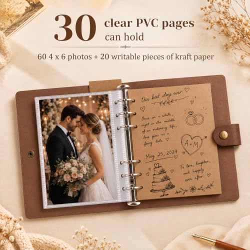 Simple 4x6 Photo Album 60 Photos Scrapbook with Kraft Paper & Metal Clasp - 6 Ring DIY