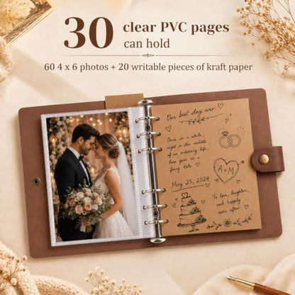 Simple 4x6 Photo Album 60 Photos Scrapbook with Kraft Paper & Metal Clasp - 6 Ring DIY
