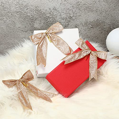 Waydress Glitter Christmas Tree Ribbon Bow Set - Champagne Gold, 36 Pieces